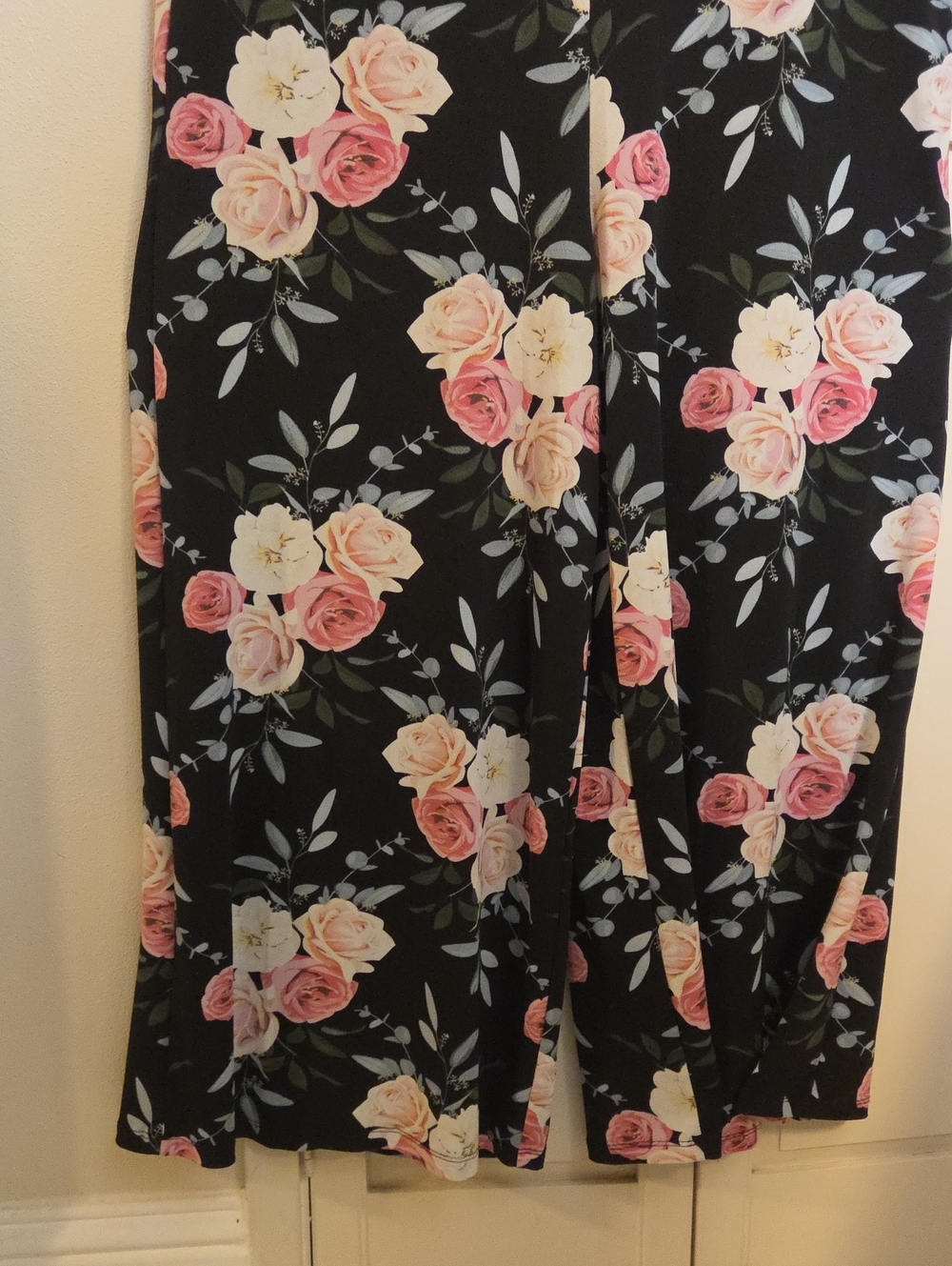 Floral V-Neck Black Maxi Skirt with Pink & Cream Roses - Picture 3 of 3